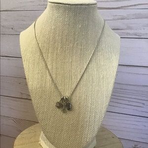 Silver necklace with dog bone, paw print, and a house charms